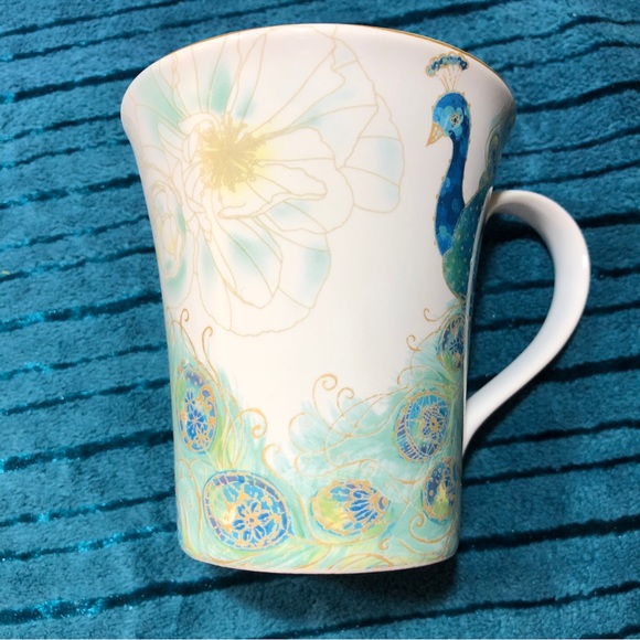 Set Of 4 Unused, 222 Fifth Lakshmi Porcelain Peacock Mugs - Picture 11 of 16